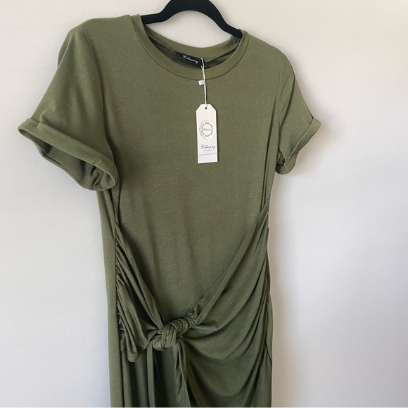 NWT Lillisory T Shirt Faux Wrap Bodycon Ruched Green Mini Dress size M - Picture 11 of 13